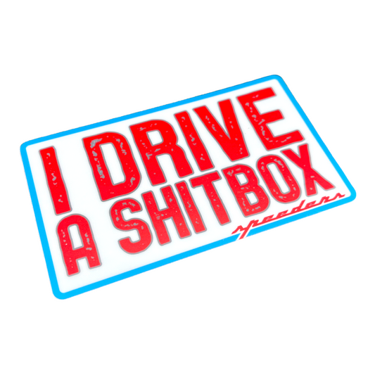 "I Drive A Shitbox" Automotive Sticker (Red, White, and Blue)